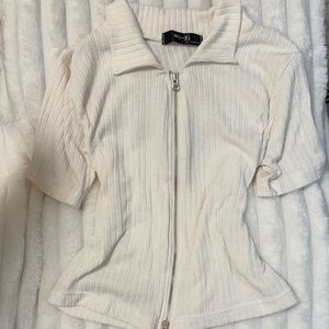 Cream Zip-Up Collared Sweater